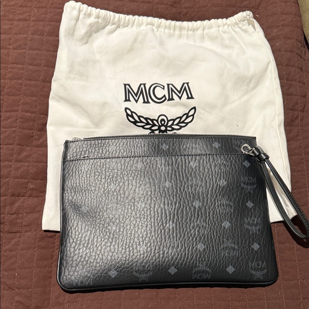 MCM Black Textured Leather Clutch